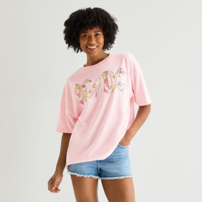 New World Womens Juniors Crew Neck Short Sleeve Oversized AC/DC Graphic ...