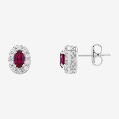Limited Quantities! Lab Created Red Ruby Sterling Silver 8.9mm Oval Stud Earrings
