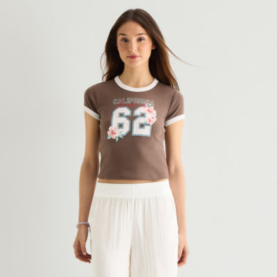 Arizona Womens Round Neck Short Sleeve Regular Fit Graphic T-Shirt