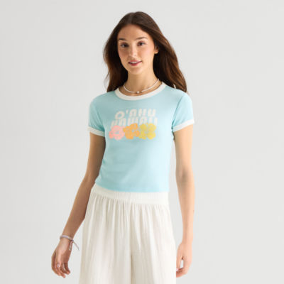 Arizona Womens Juniors Round Neck Short Sleeve Regular Fit Graphic T-Shirt