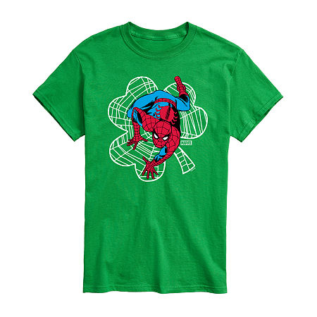 Novelty Mens Crew Neck Short Sleeve Spiderman Graphic T-Shirt, Small, Green