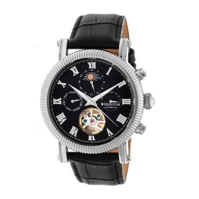 Heritor Winston Mens Automatic Black Leather Strap Watch 