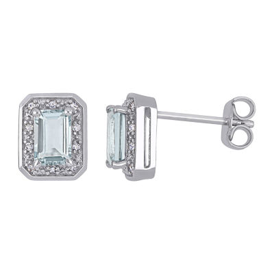 1/10 CT. T.W. Genuine Blue Aquamarine Sterling Silver 9.4mm Stud Earrings