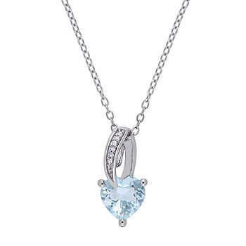 Sterling Silver Genuine Aquamarine Heart and Diamond Necklace Sterling Silver Genuine Aquamarine Heart and Diamond Necklace