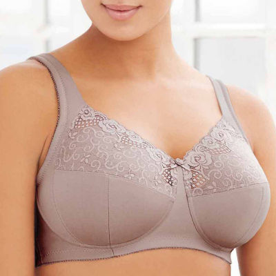 Glamorise COMFORT LIFT Bra 46C (COMFORT-STRAPS) Wireless COTTON Lace TAUPE  NEW