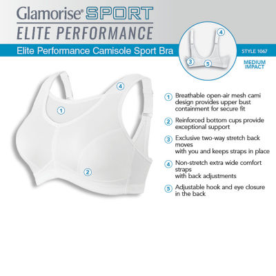 Glamorise Elite Performance Camisole Medium Support Full Coverage Unlined  Wireless Sports Bra 1067