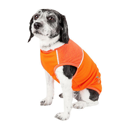 Pet Life Active 'Aero-Pawlse' Heathered Quick-Dry And 4-Way Stretch Performance Dog Tank Top T-Shirt, Medium, Orange