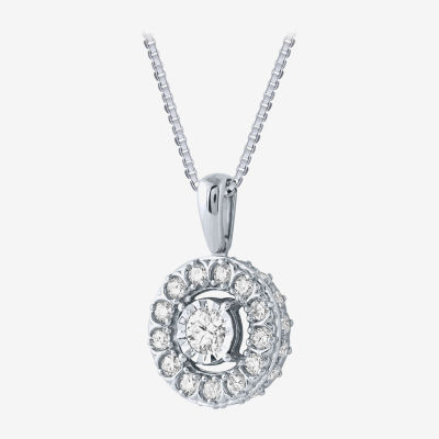 (H-I / Si2) Womens 1 CT. T.W. Lab Grown White Diamond 10K Gold Round Pendant Necklace