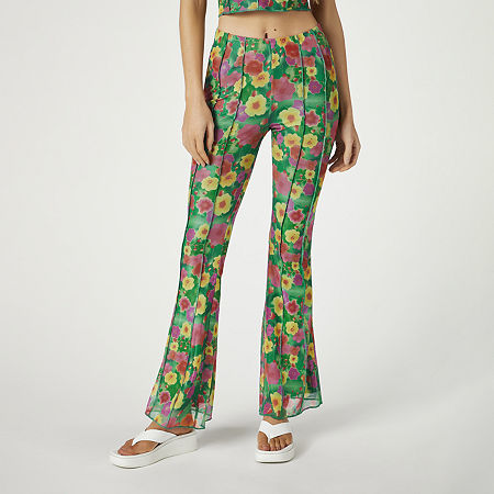  Forever 21-Juniors Printed Flare Pant Womens Mid Rise Flare Pull-On Pants