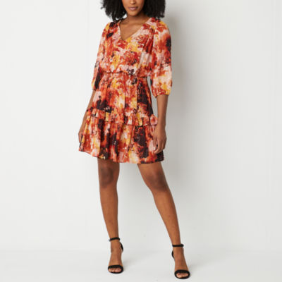 Melonie T 3/4 Sleeve Floral Babydoll Dress