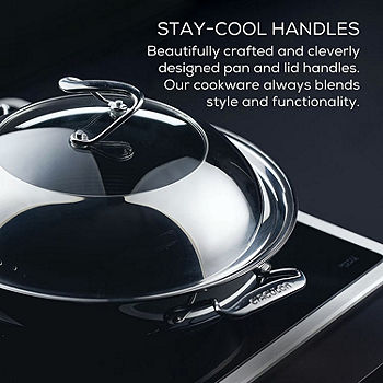 Circulon Clad Stainless Steel Induction Wok with Glass Lid and Hybrid SteelShield and Nonstick Technology, 14-Inch, Silver