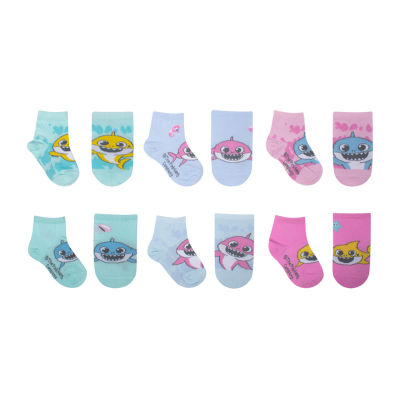 6 Pair Baby Shark Quarter Ankle Socks Girls