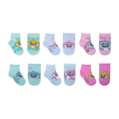 Toddler Girls 6 Pair Baby Shark Quarter Ankle Socks