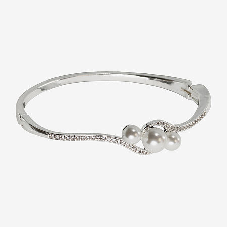 Sparkle Allure Womens Simulated Pearl Silver Tone Pure Silver Over Brass Bangle Bracelet