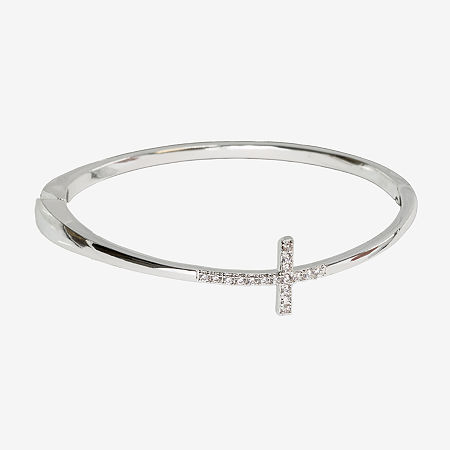 Sparkle Allure Womens Cubic Zirconia Silver Tone Pure Silver Over Brass Cross Bangle Bracelet