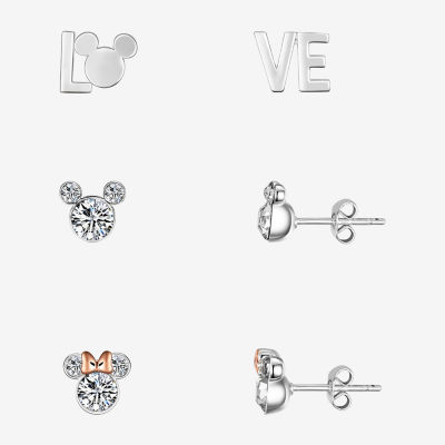 Disney Classics Love 3 Pair Crystal Mickey Mouse Minnie Mouse Earring Set