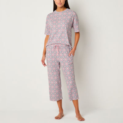 Jaclyn Womens 2-pc. Crew Neck Short Sleeve Capri Pajama Set