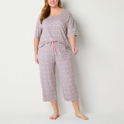 Jaclyn Womens Plus 2-pc. Crew Neck Short Sleeve Capri Pajama Set