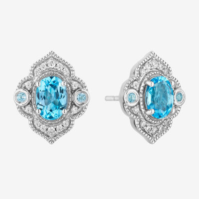 Enchanted Disney Fine Jewelry 1/6 CT. T.W. Genuine Blue Topaz Sterling Silver 14mm Aladdin Jasmine Stud Earrings