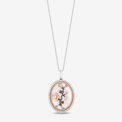 Enchanted Disney Fine Jewelry Womens 1/5 CT. T.W. Genuine White Quartz 14K Rose Gold Over Silver Mulan Pendant Necklace