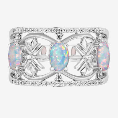 Enchanted Disney Fine Jewelry Womens 1/5 CT. T.W. Lab Created White Opal Sterling Silver Frozen Elsa Cocktail Ring