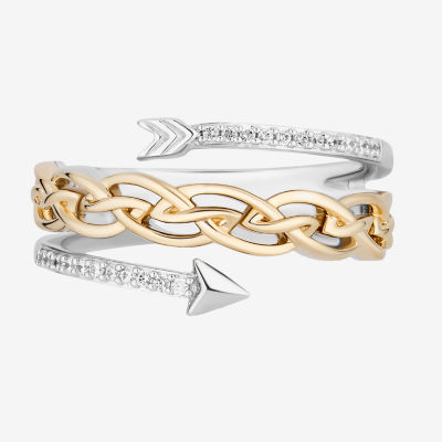 Enchanted Disney Fine Jewelry 1/10 CT. T.W. Mined White Diamond 14K Gold Over Silver Arrow Brave Bypass  Band
