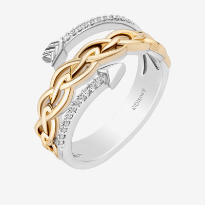 Enchanted Disney Fine Jewelry Womens 1/10 CT. T.W. Natural White Diamond 14K Gold Over Silver Arrow Brave Bypass  Band