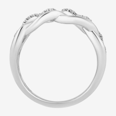 Enchanted Disney Fine Jewelry Womens 1/6 CT. T.W. Natural White Diamond Sterling Silver Brave Crossover Cocktail Ring