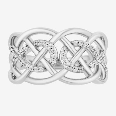 Enchanted Disney Fine Jewelry Womens 1/6 CT. T.W. Natural White Diamond Sterling Silver Brave Crossover Cocktail Ring