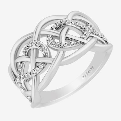 Enchanted Disney Fine Jewelry Womens 1/6 CT. T.W. Natural White Diamond Sterling Silver Brave Crossover Cocktail Ring