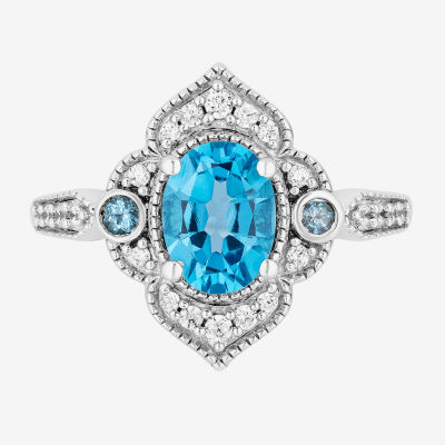Enchanted Disney Fine Jewelry Womens 1/6 CT. T.W. Genuine Blue Topaz Sterling Silver Aladdin Jasmine Cocktail Ring
