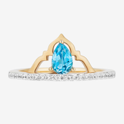 Enchanted Disney Fine Jewelry Womens 1/6 CT. T.W. Genuine Blue Topaz 14K Gold Over Silver Crown Aladdin Jasmine Cocktail Ring