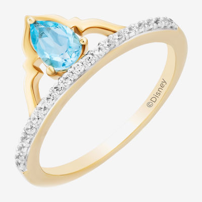 Enchanted Disney Fine Jewelry Womens 1/6 CT. T.W. Genuine Blue Topaz 14K Gold Over Silver Crown Aladdin Jasmine Cocktail Ring