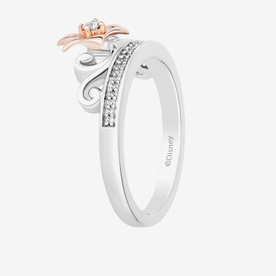 Enchanted Disney Fine Jewelry Womens 1/10 CT. T.W. Natural White Diamond 14K Rose Gold Over Silver Crown Rapunzel Cocktail Ring