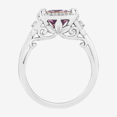 Enchanted Disney Fine Jewelry Womens 1/10 CT. T.W. Genuine Purple Amethyst 14K Rose Gold Over Silver Cushion Rapunzel Halo Cocktail Ring