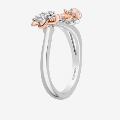 Enchanted Disney Fine Jewelry Womens 1/10 CT. T.W. Natural White Diamond 14K Rose Gold Over Silver Flower Mulan Cocktail Ring