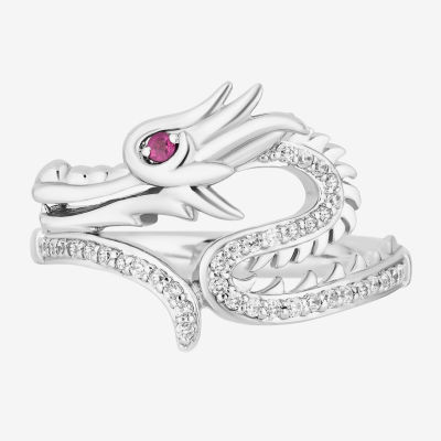 Enchanted Disney Fine Jewelry Womens 1/6 CT. T.W. Lab Created Red Ruby Sterling Silver Flower Mulan Cocktail Ring