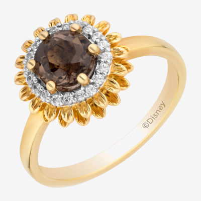 Enchanted Disney Fine Jewelry Womens 1/10 CT. T.W. Genuine Brown Quartz 14K Gold Over Silver Flower Pocahontas Cocktail Ring