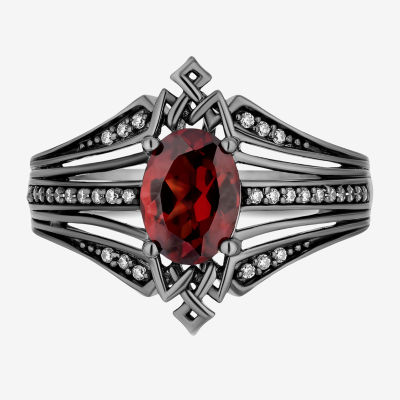 Enchanted Disney Fine Jewelry Villains Womens 1/8 CT. T.W. Genuine Red Garnet Sterling Silver Evil Queen Cocktail Ring