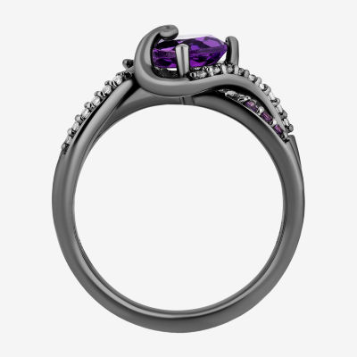 Enchanted Disney Fine Jewelry Villains Womens 1/10 CT. T.W. Genuine Purple Amethyst Sterling Silver The Little Mermaid Ursula Crossover Cocktail Ring