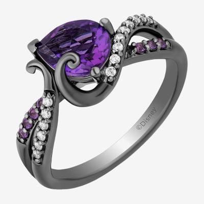 Enchanted Disney Fine Jewelry Villains Womens 1/10 CT. T.W. Genuine Purple Amethyst Sterling Silver The Little Mermaid Ursula Crossover Cocktail Ring