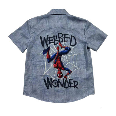 Disney Collection Big Boys Short Sleeve Spiderman Button-Down Shirt