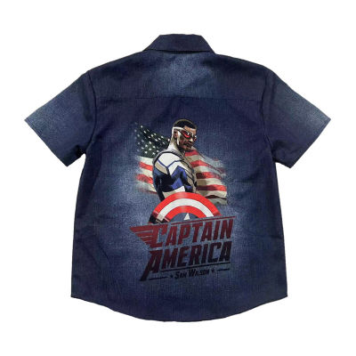 Disney Collection Big Boys Short Sleeve Captain America Button-Down Shirt