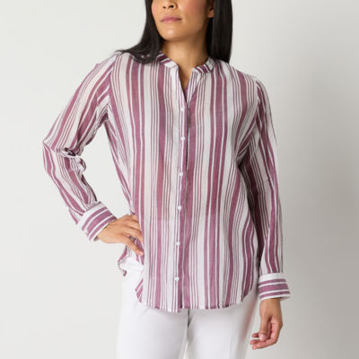 Liz Claiborne Womens Long Sleeve Regular Fit Button-Down Shirt