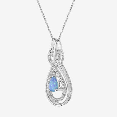 Womens Lab Created Opal Sterling Silver Pendant Necklace