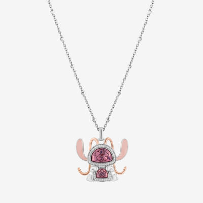 Disney Jewels Collection Enamel Womens 1/8 CT. T.W. 14K Rose Gold Over Silver Sterling Silver Lilo & Stitch Pendant Necklace
