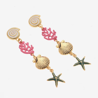 Bijoux Bar Gold Tone Shell Coral Starfish Drop Earrings
