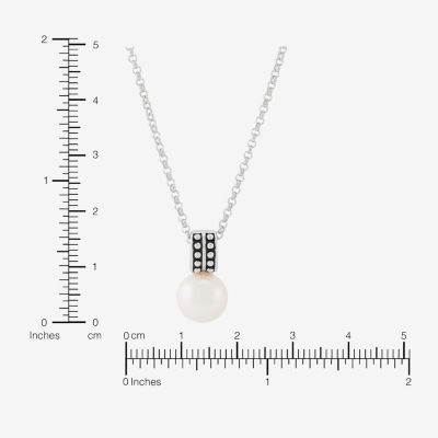 Womens White Cultured Freshwater Pearl Sterling Silver Circle Pendant Necklace
