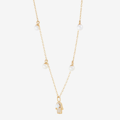 Womens Dyed White Cultured Freshwater Pearl 14K Gold Over Silver Hamsa 18 Inch Pendant Necklace