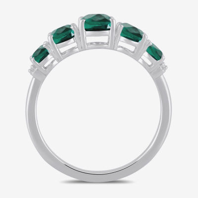 Womens Lab Created Green Emerald Sterling Silver Oval 5-Stone Band